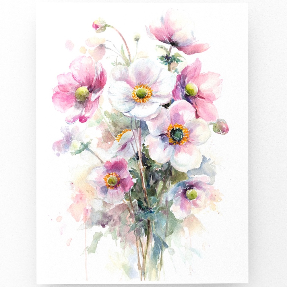 Watercolor Anemone Flowers Wall Art Illustration Print Poster Unframed - Picture 9 of 9